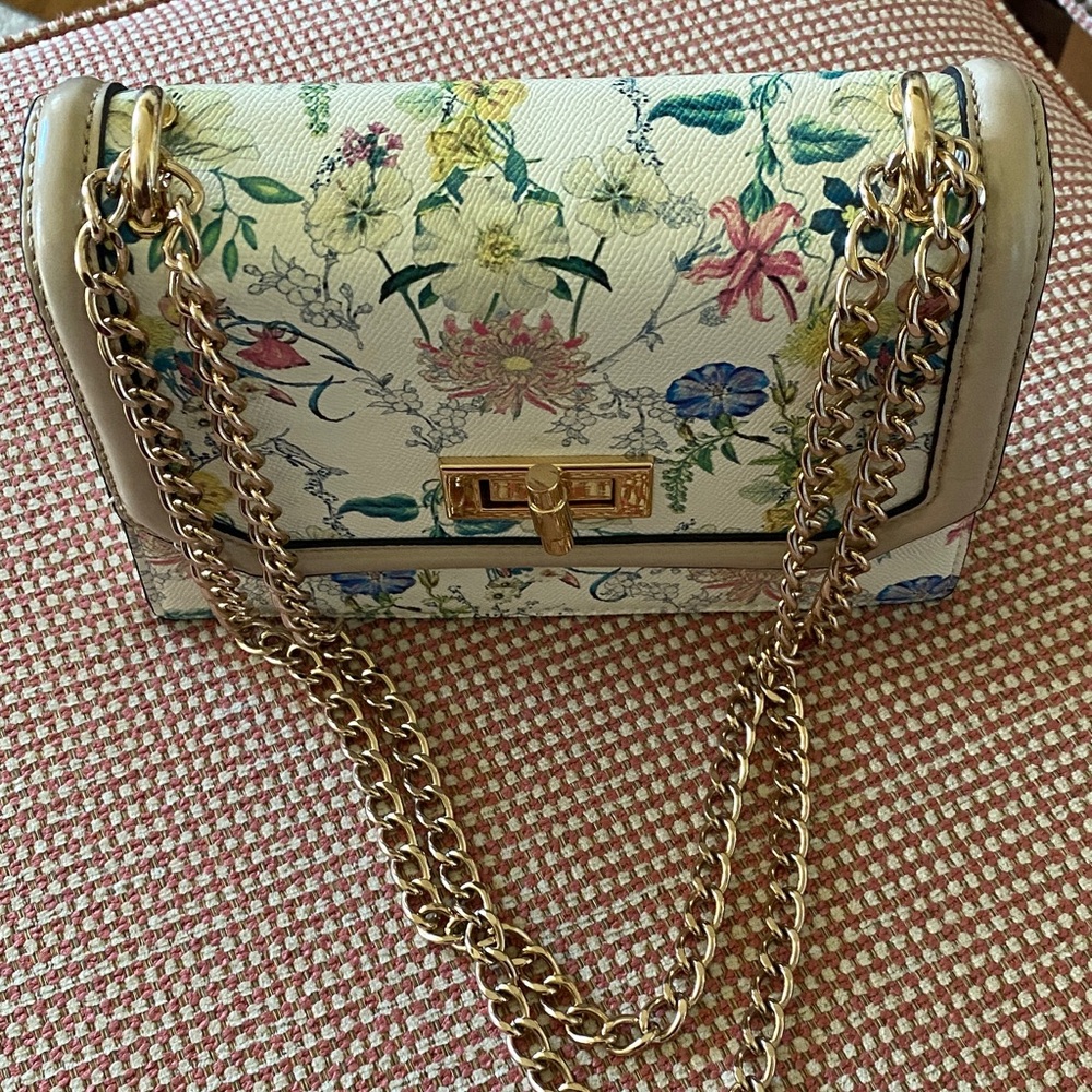 Aldo Floral Print Shoulder Bag with Gold Chain